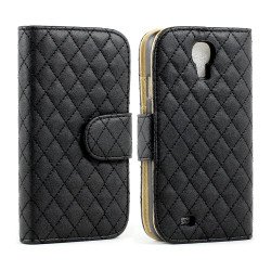 Samsung Galaxy S4 Square Flip Leather Wallet Case with Stand (Black)